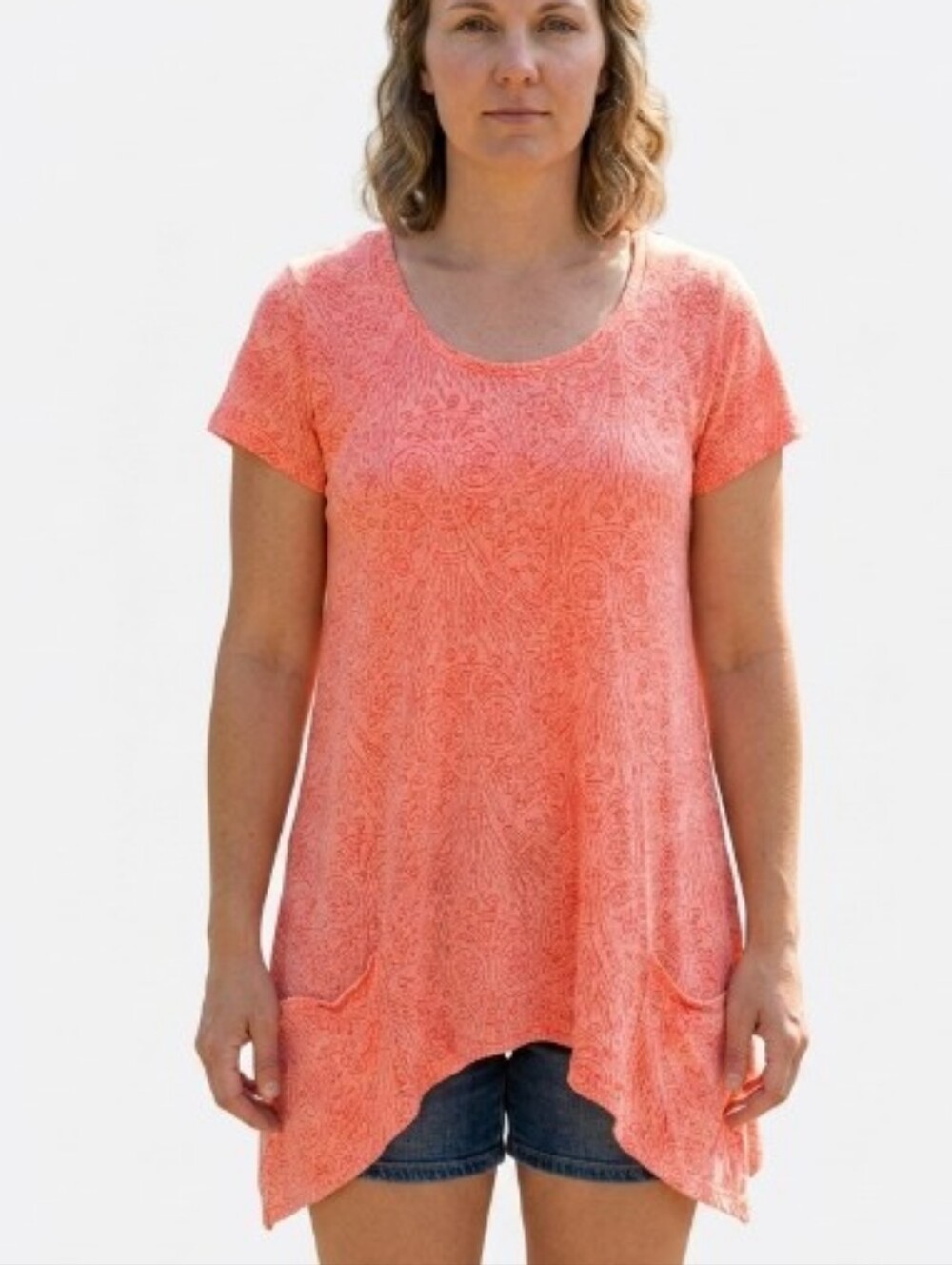 Fresh Produce Cutout Back Sharkbite Tunic Tee Top Cotton Beach Casual Coral L